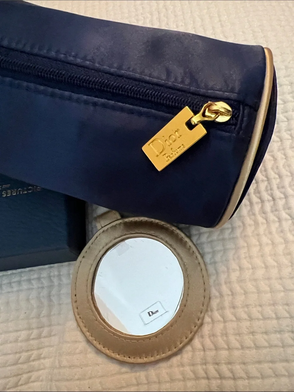 Dior Navy and Gold Cylindrical Travel Pouch